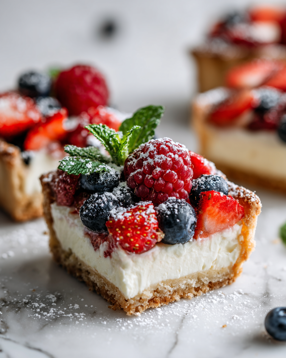 Tarta de frutas del bosque colorida y deliciosa, perfecta para el verano.