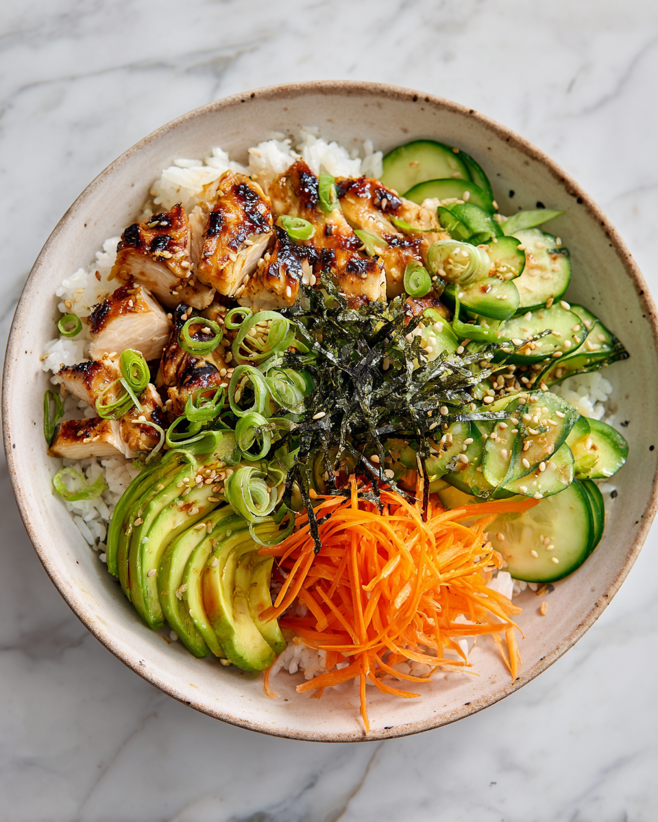 Tazones de Sushi de Pollo frescos y vibrantes perfectos para el verano