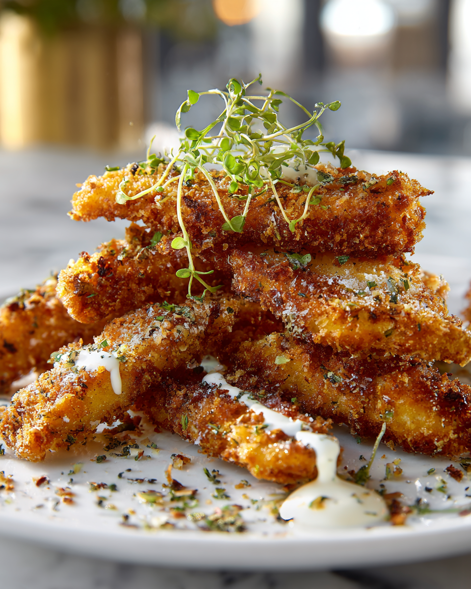 Tiras de pollo fritas al aire, crujientes y jugosas, ideales para reuniones con amigos y familia, fáciles de preparar en solo 45 minutos