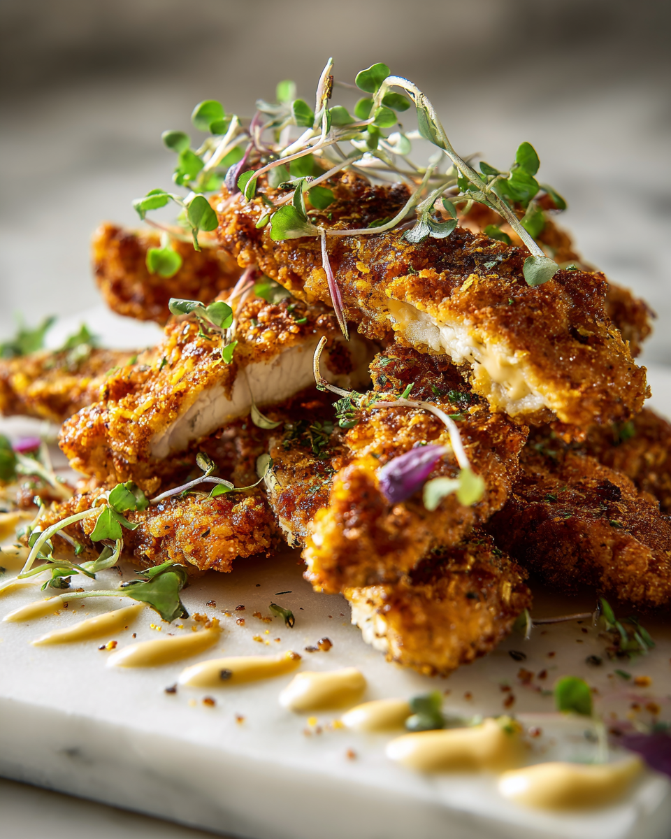 Tiras de pollo fritas al aire, crujientes y jugosas, ideales para reuniones con amigos y familia, fáciles de preparar en solo 45 minutos