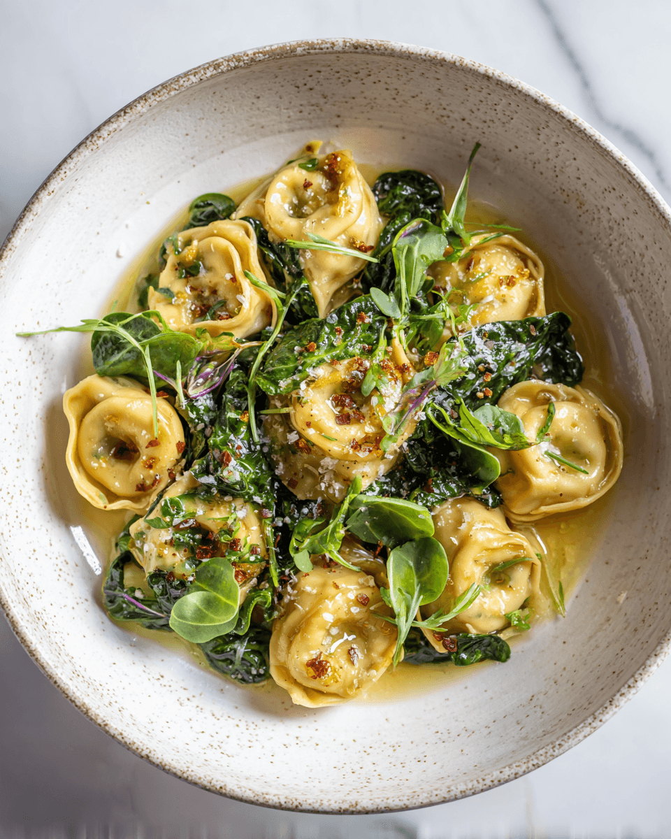 Receta rápida y fácil de tortellini al limón con espinacas, ideal para cenas familiares. Preparación sencilla y sabores frescos.