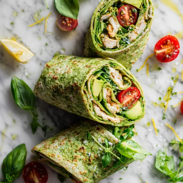 Deliciosa Envoltura de Pollo al Pesto Envoltura de pollo al pesto fresco y saludable