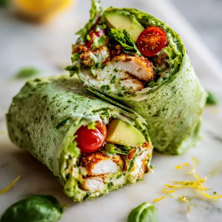 Deliciosa Envoltura de Pollo al Pesto Envoltura de pollo al pesto fresco y saludable