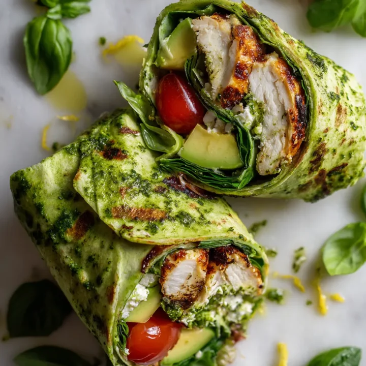 Deliciosa Envoltura de Pollo al Pesto Envoltura de pollo al pesto fresco y saludable