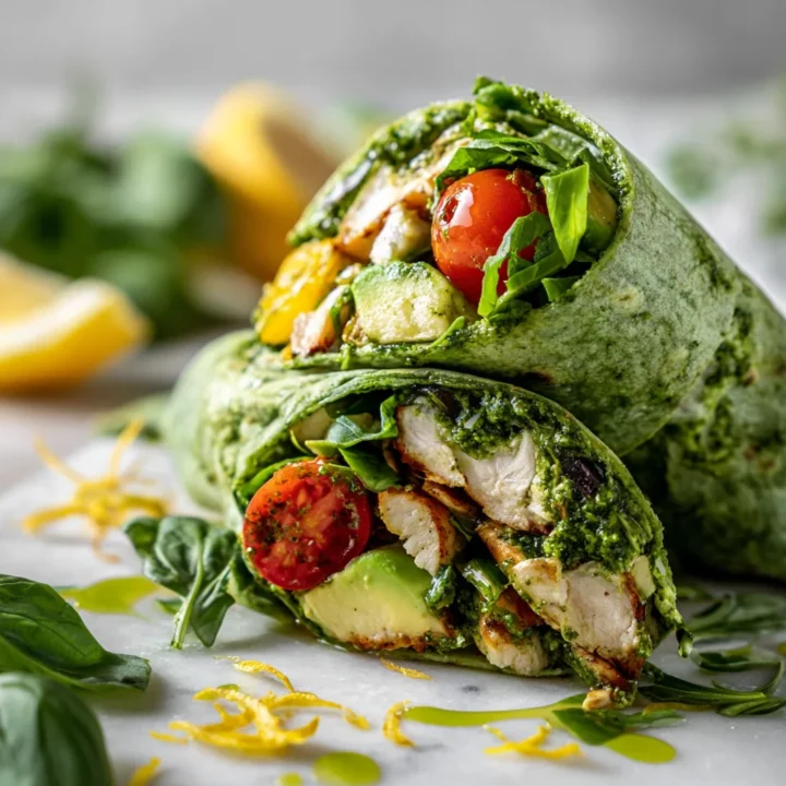 Deliciosa Envoltura de Pollo al Pesto Envoltura de pollo al pesto fresco y saludable