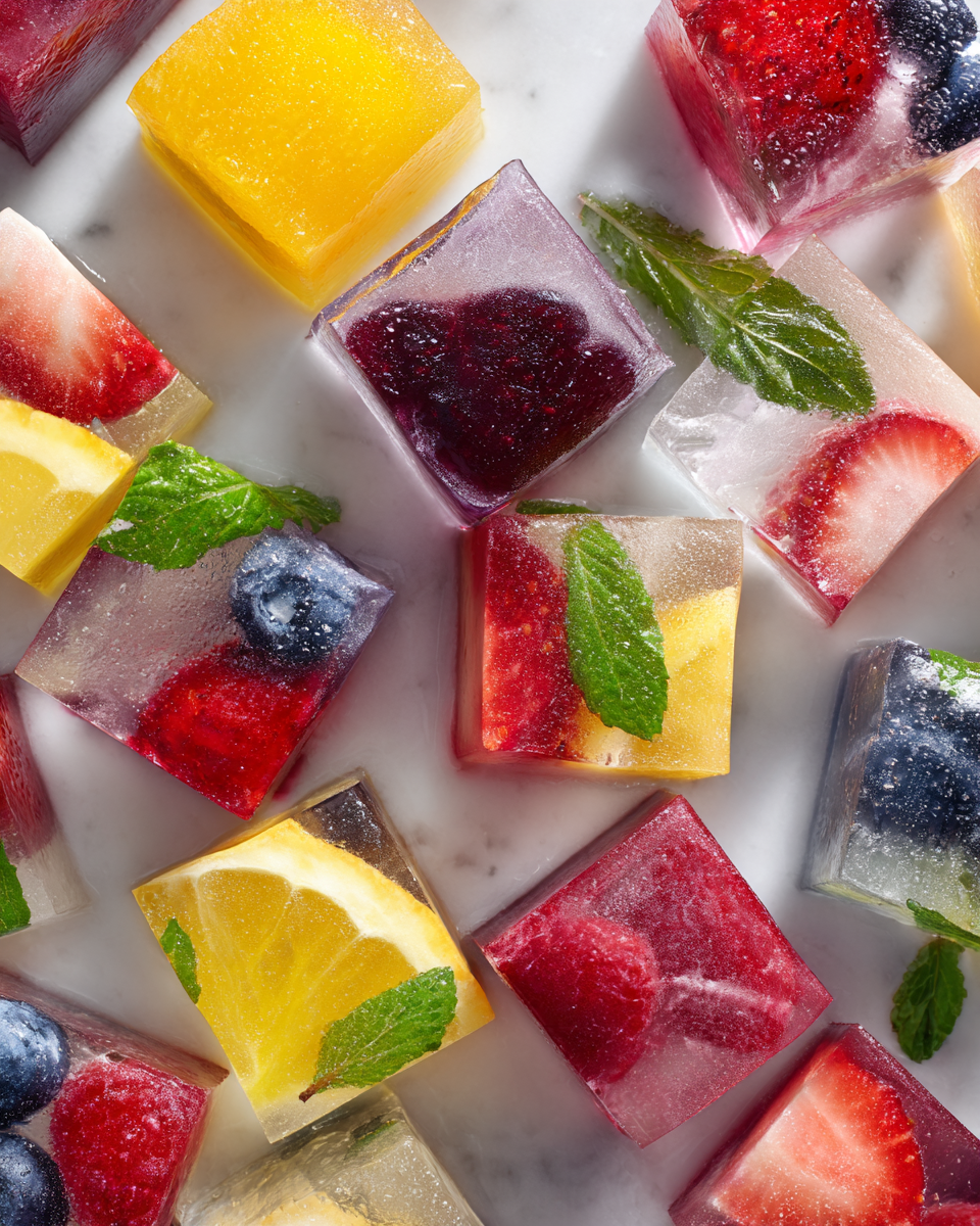 Cubitos de hielo de frutas frescas para bebidas de verano