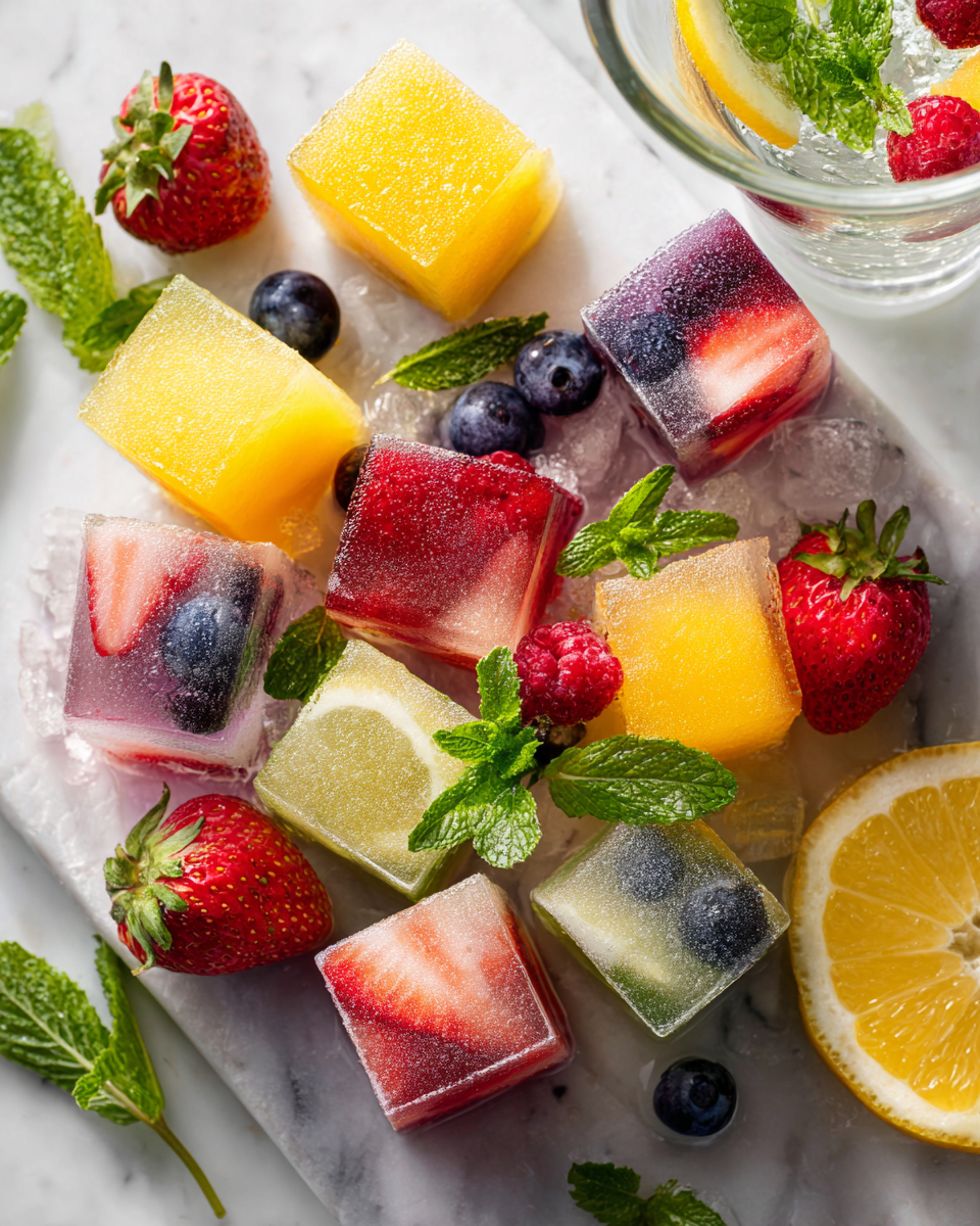 Cubitos de hielo de frutas frescas para bebidas de verano