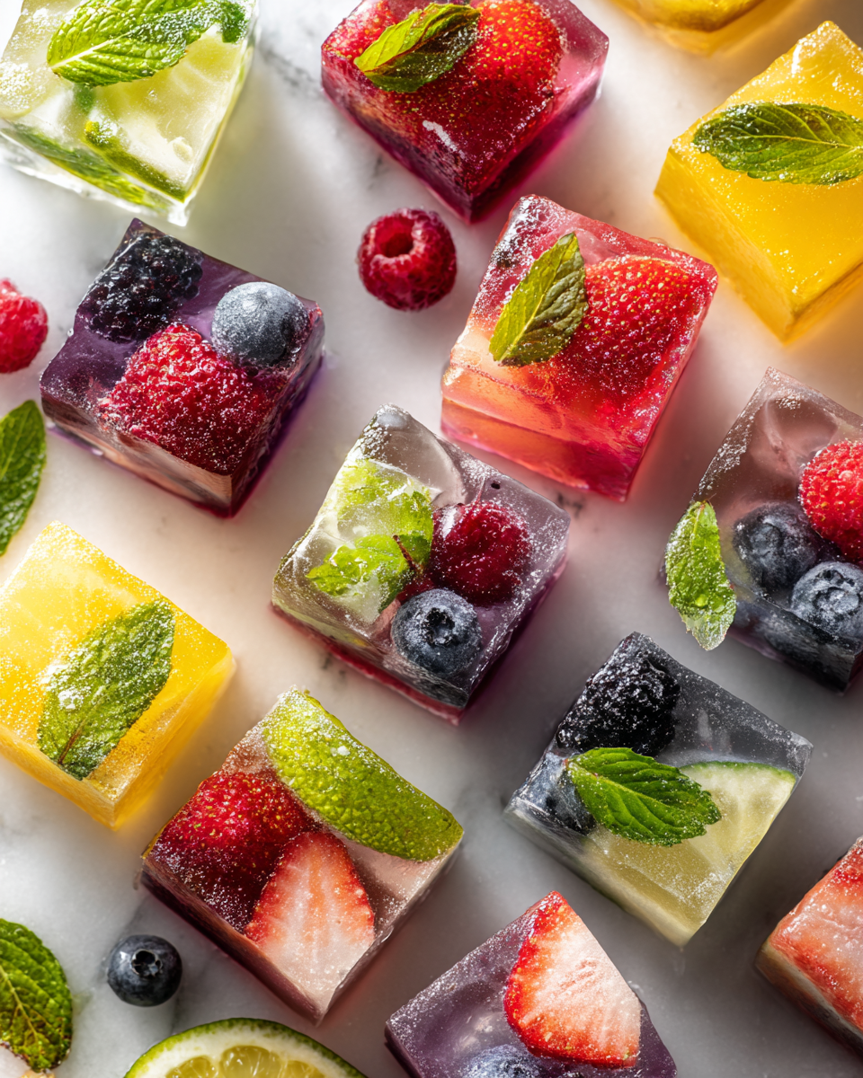 Cubitos de hielo de frutas frescas para bebidas de verano