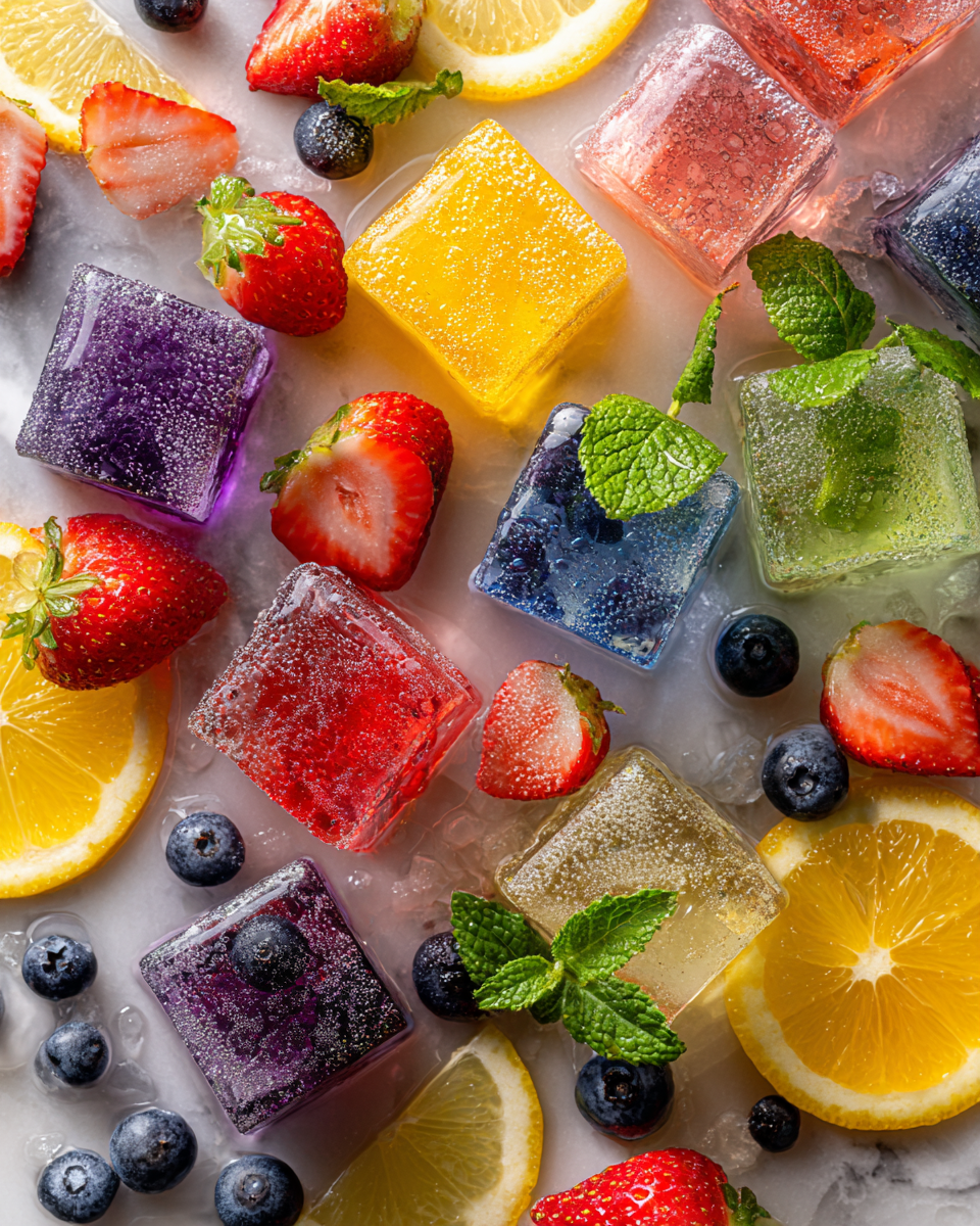Cubitos de hielo de frutas frescas para bebidas de verano