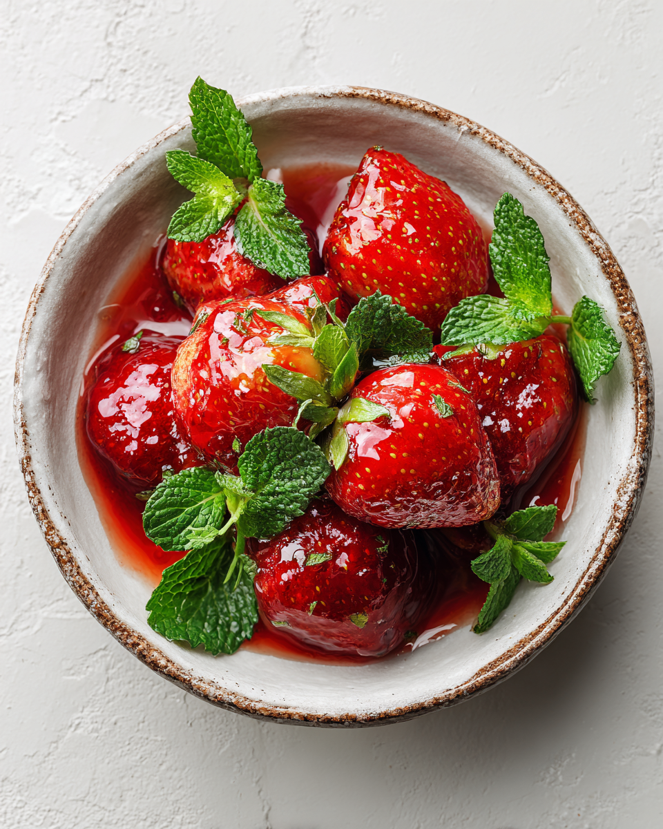 Fresas frescas glaseadas con miel y lima, un postre saludable y festivo, ideal para el verano.