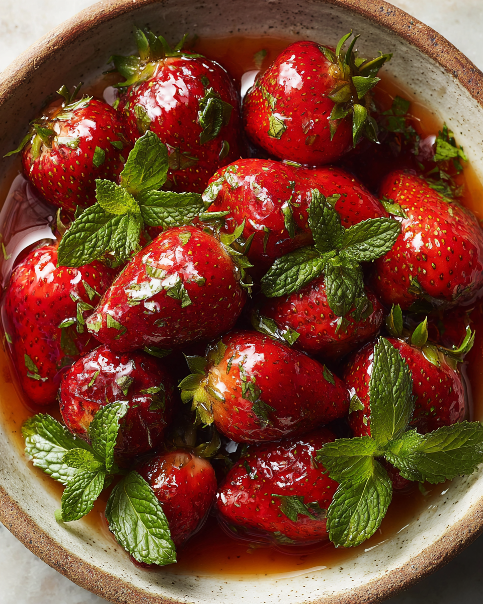 Fresas frescas glaseadas con miel y lima, un postre saludable y festivo, ideal para el verano.