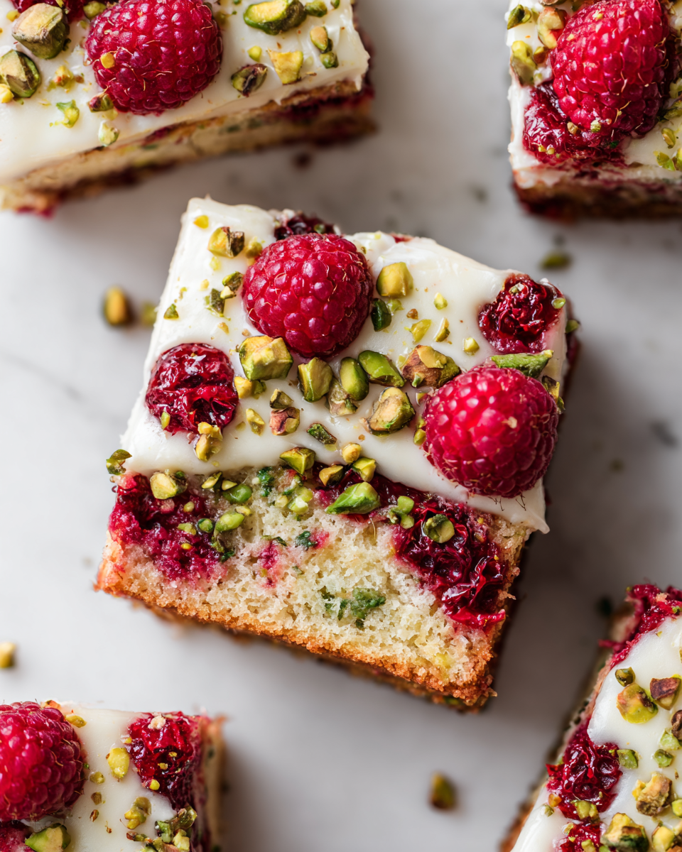 Pastel de frambuesa y pistacho, un postre perfecto y festivo que combina sabores vibrantes de frutas frescas y nueces crujientes.