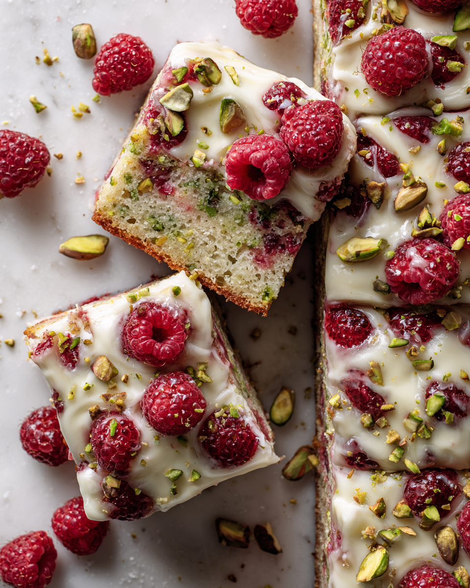 Pastel de frambuesa y pistacho, un postre perfecto y festivo que combina sabores vibrantes de frutas frescas y nueces crujientes.