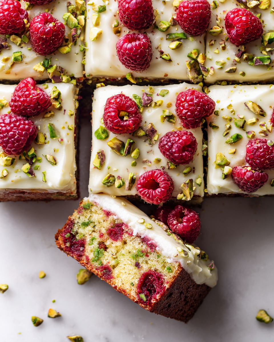 Pastel de frambuesa y pistacho, un postre perfecto y festivo que combina sabores vibrantes de frutas frescas y nueces crujientes.